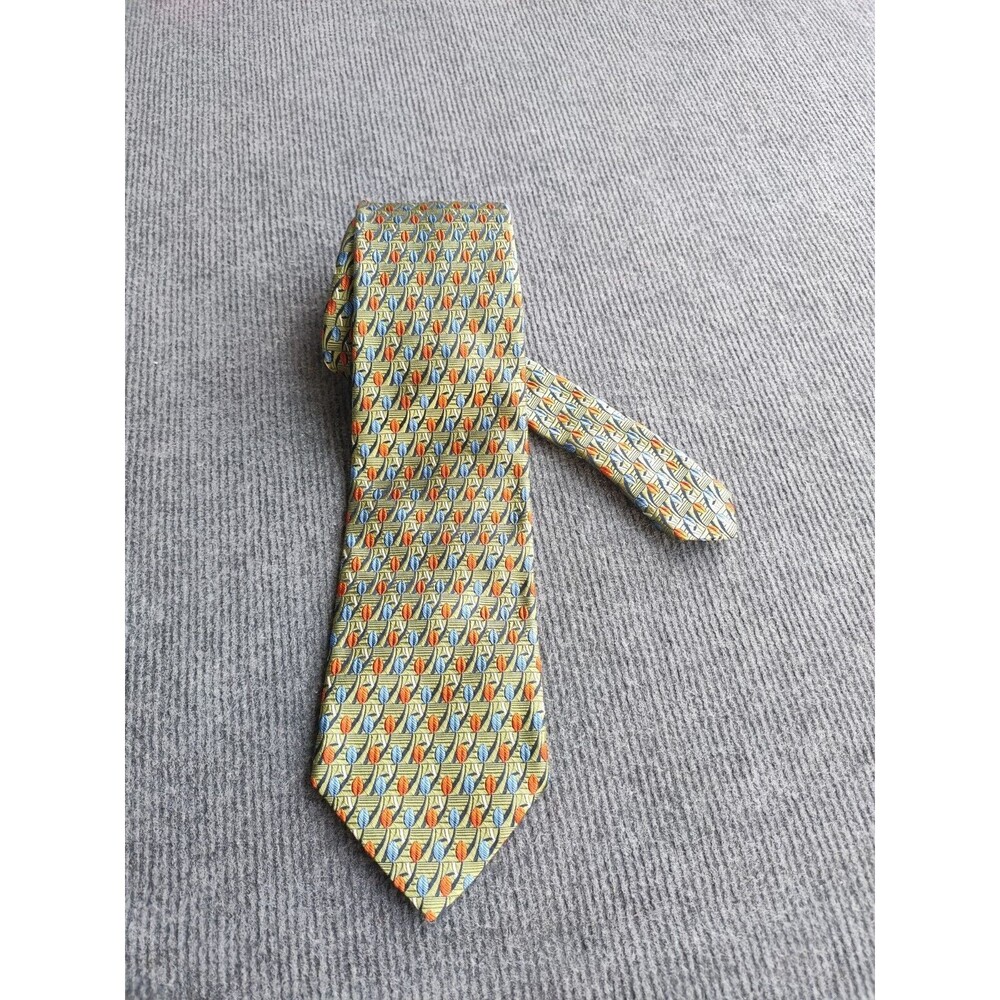 Biella Black Hand Made in Italy Green with Flowers Tree print Stripe Silk Tie